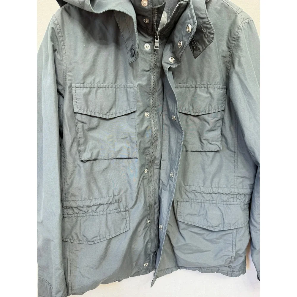 Gap Mens Fall Fatigue Utility Jacket Blue Slate Gray Hooded Field Coat Medium